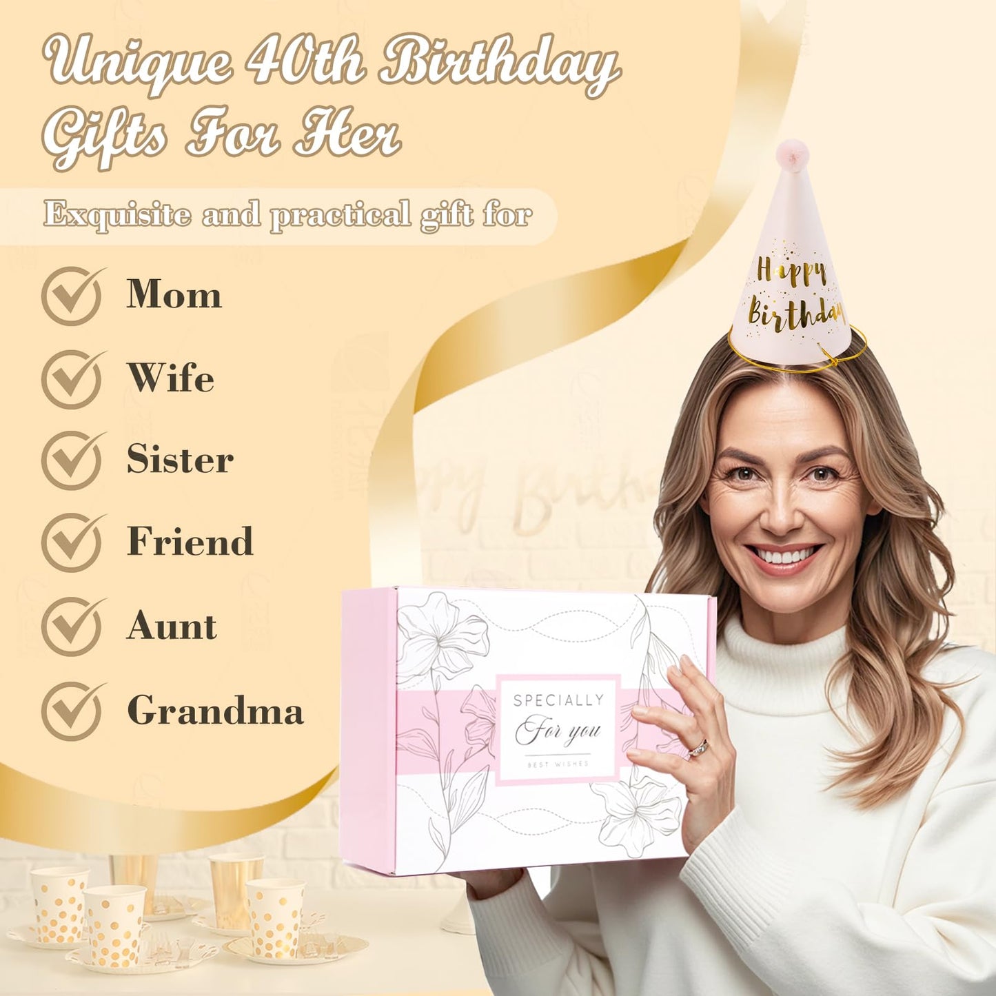 Unipinkart 40th 1985 Birthday Gifts for Women, 40 Year Old Birthday Fabulous Gifts for Women, Cool 40th Gift Canvas Tote Bag Set for Woman, Turning 40th Cup Gift Basket for Her Mom Sister Wife