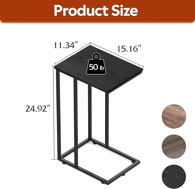 WLIVE Black Side Table Set of 2, C Shaped End Table Sets, Small Sofa Side Tables Bedroom, Living Room, Home Office, 2-Tier Couch Bedside Table for Small Spaces