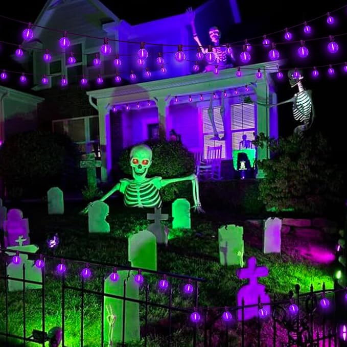 LAMPHOME LED Outdoor String Light, 26Feet Patio Lights with 12+1 Edison Shatterproof Bulbs(1Spare), UL Waterproof Outside Lights connectable Dimmable for Backyard Porch Decor,Purple