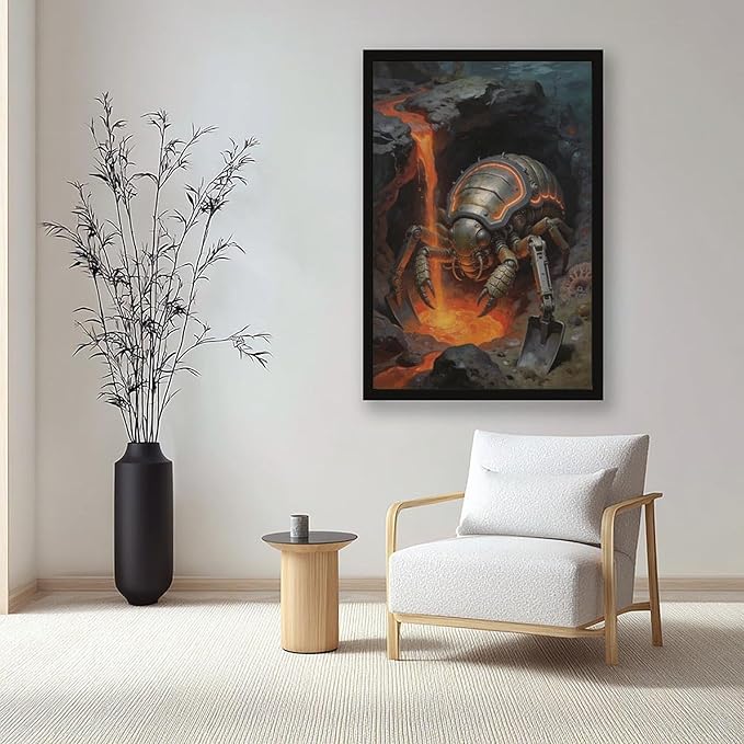 Framed Steampunk Mechanical Trilobite Wall Art - Volcanic Underwater Retro Poster for Garage Apartment Decor 16x24in