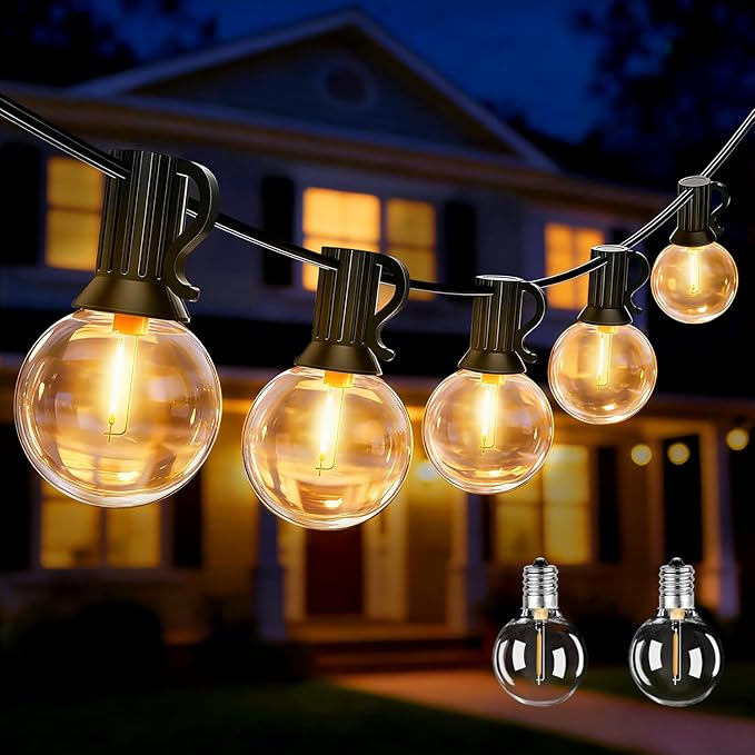 Ollny 50FT Outdoor String Lights, Waterproof Connectable Shatterproof Patio Lights with 25+2 G40 Edison Bulbs Plug in，Outdoor Hanging Light for Backyard, Porch, Deck, Garden, 2700K