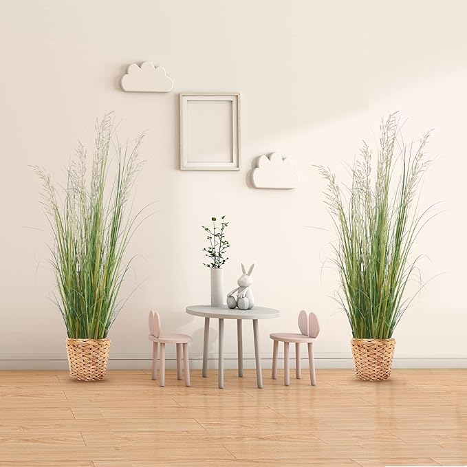 Artificial Plant, 47in Tall, 2pk Grass, Faux House Plant in Pot, Indoor Decorative Flowers & Plants, Housewarming Gift