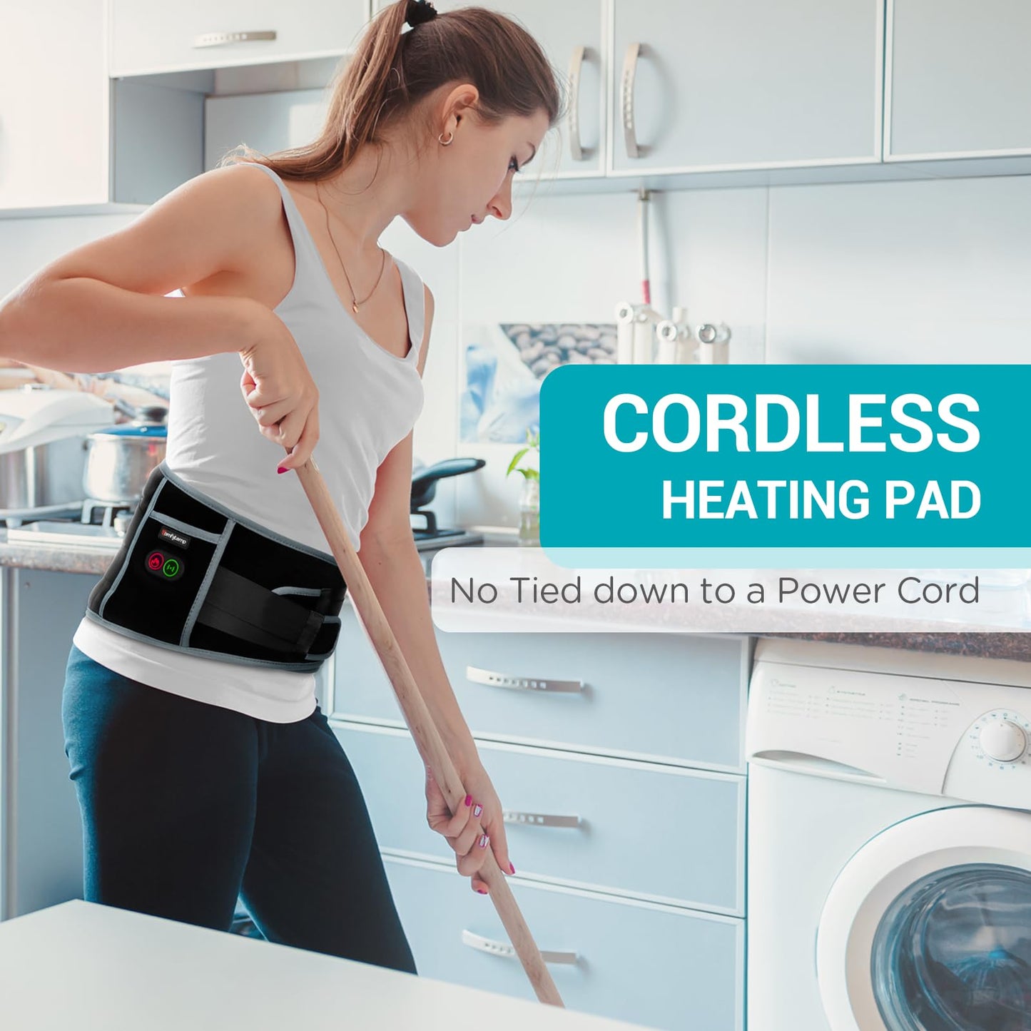 Comfytemp Cordless Heating Pad with Massager for Back Pain Relief, Portable Lower Back Massager FSA Eligible Wearable Rechargeable, Birthday Gifts for Grandma Grandpa Dad Mom Men Women 3 Heat Auto-Off