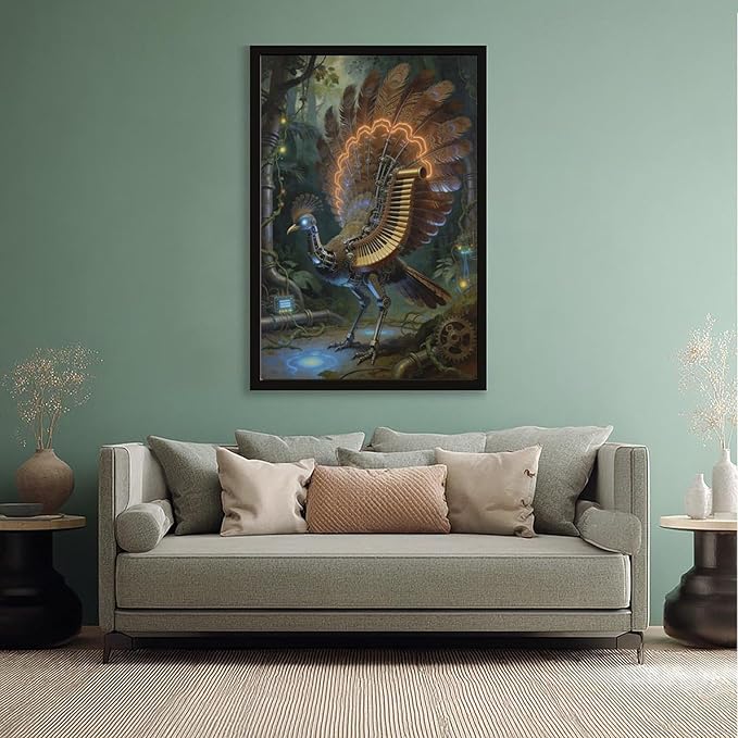 Framed Mechanical Fantasy Wall Art for Living Room TV Wall Vintage Steampunk Aesthetic Home Decor 08x12in