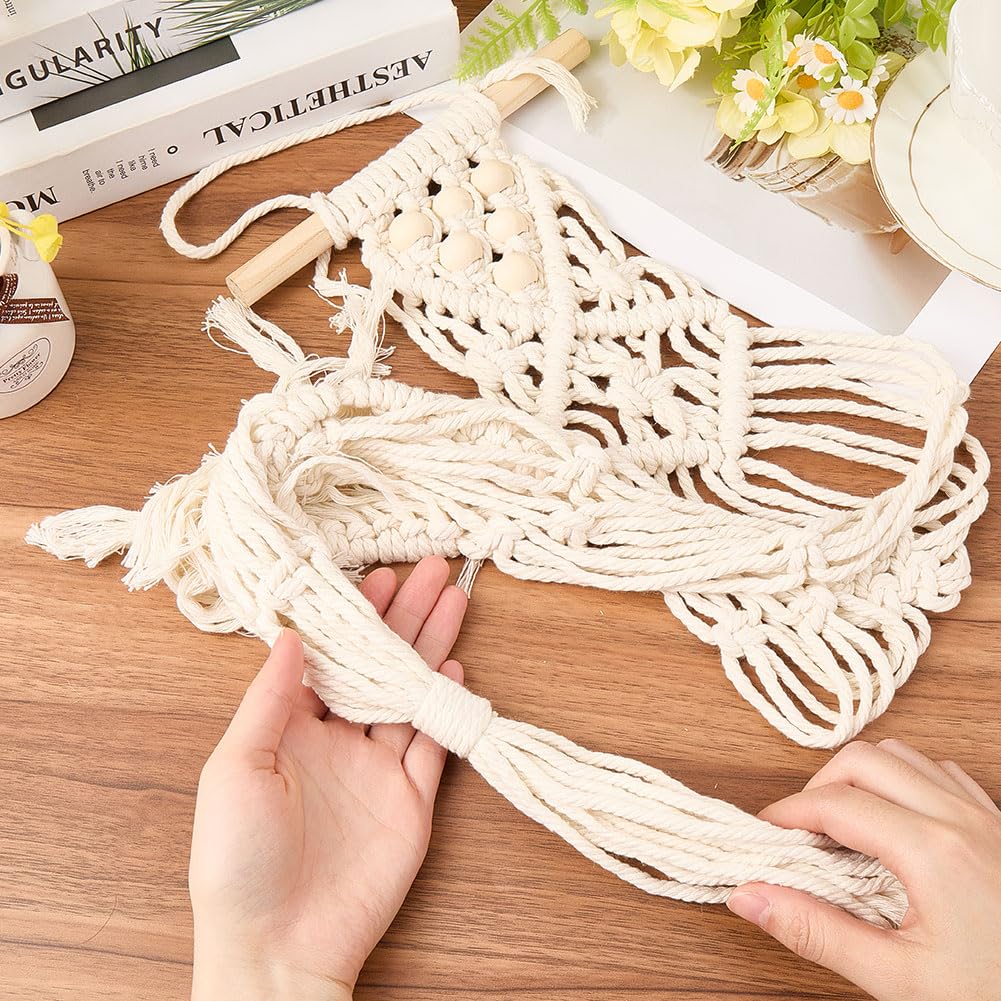 CREATCABIN Ukulele Wall Mount Hanger White Macrame Guitar Wall Hanger 7.87" x 37.4"" Cotton Boho Hanging Stand Holders Hangers Alternative Kit with Wood Head for Acoustic Electric Guitars Walls Decor"