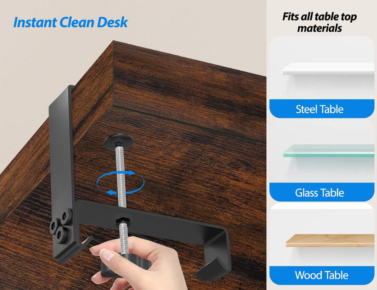 Under Desk Cable Management Tray, Premium Oxford Fabric Desk Cable Organizer with No-Drill Installation, Large Capacity Clamp/Screw Mount Wire Management Tray for Home Office Study