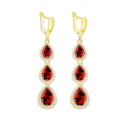 LMXXVJ Created Red Garnet Earring for Women,18K Gold Plated Long Earrings Birthday Anniversary Mother’s Day Valentine's Day Luxury Gift