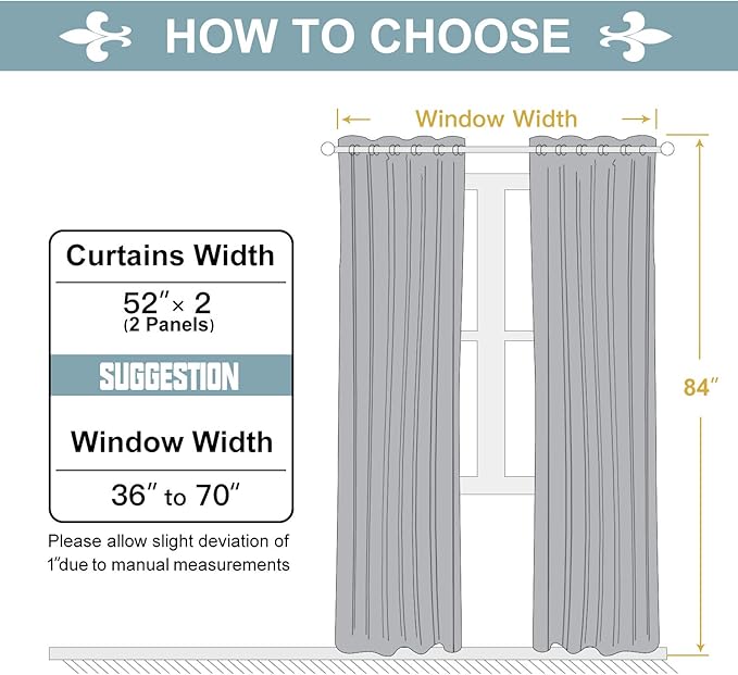 ChrisDowa 100% Blackout Curtains for Bedroom with Black Liner, 2 Thick Layers Total Blackout Thermal Insulated Grommet Window Curtains 2 Panels Set (Greyish White, 52 x 84 Inch)