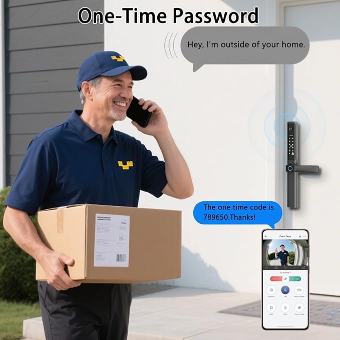 Sliding Door Smart Lock with Handle Keyless Entry Sliding Door Lock with Fingerprint Code RFID Card Keypad Digital Key APP Remote Replacment Slim Thin Frame Patio Door with Handle