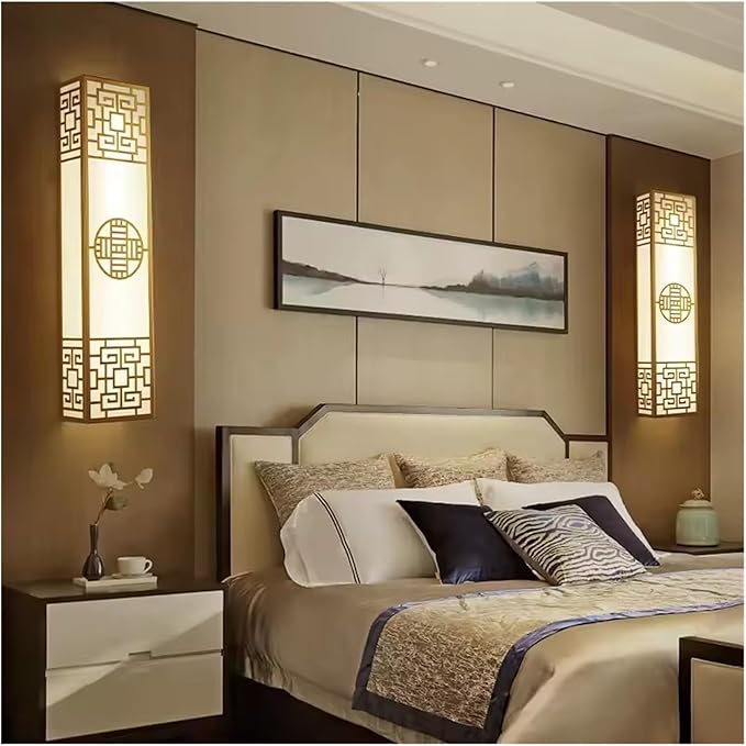 Chinese Style Bedroom Wall Lamp Strip Shaped Zen Background Wall Bedside Lamp Living Room Hallway Stairs Hotel Lighting,Contemporary(Gold)