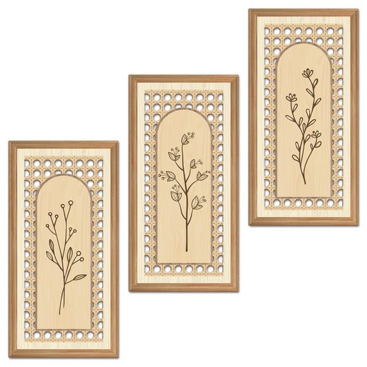 IARTTOP 3 Pcs Boho Arch Wood Wall Art 8x16 Inch Minimalist Hollow Rattan Botanical Floral Wall Decor Rustic Farmhouse Wooden Hanging Decor for Living Room Bedroom Office Home Decor
