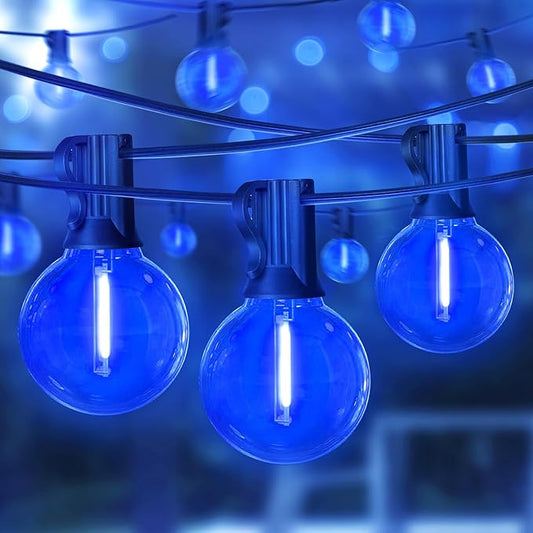 LAMPHOME LED Outdoor String Light, 26Feet Patio Lights with12+1Edison Shatterproof Bulbs(1Spare), UL Waterproof Outside Lights connectable Dimmable for Backyard Porch Decor,Blue