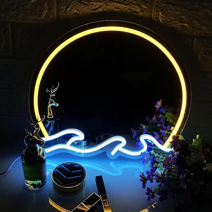 LED Mirror Neon Lights Light Up Dressing Mirror Cat/Shine Heart/Bat/Butterfly Shape Neon Mirror Sign for Modern Home Girl Room Bathroom Salon Wall Art Decor Gift For Girlfriend USB Powered