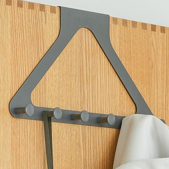 Grey Door Hook Metal Material Integrated Triangle 6 Hooks for Hanging Clothes, Hats, Hangers, Wallets, Towels, Keys on The Door