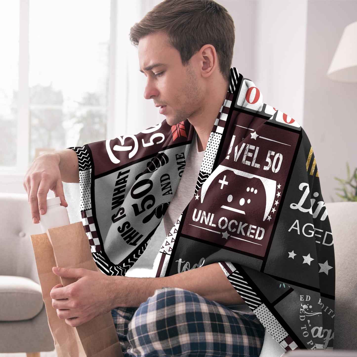 50th Birthday Gifts for Him, 50th Birthday Gifts for Men with Gift Box, Blanket Gifts for 50 Year Old Men Bday
