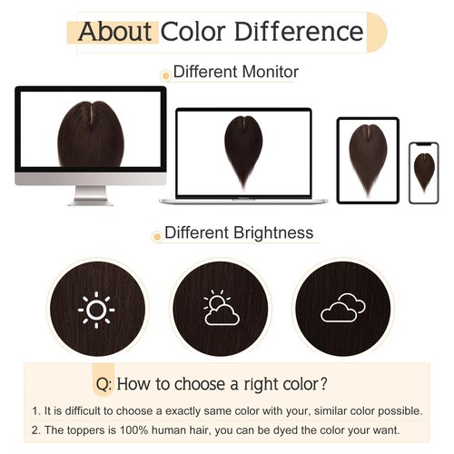 SEGO Hair Toppers for Women Human Hair With Thinning Hair, 7 * 13CM Silk Base 100% Real Human Hair Clip in Top Wiglet Hairpieces -10 Inch No Bangs Dark Brown