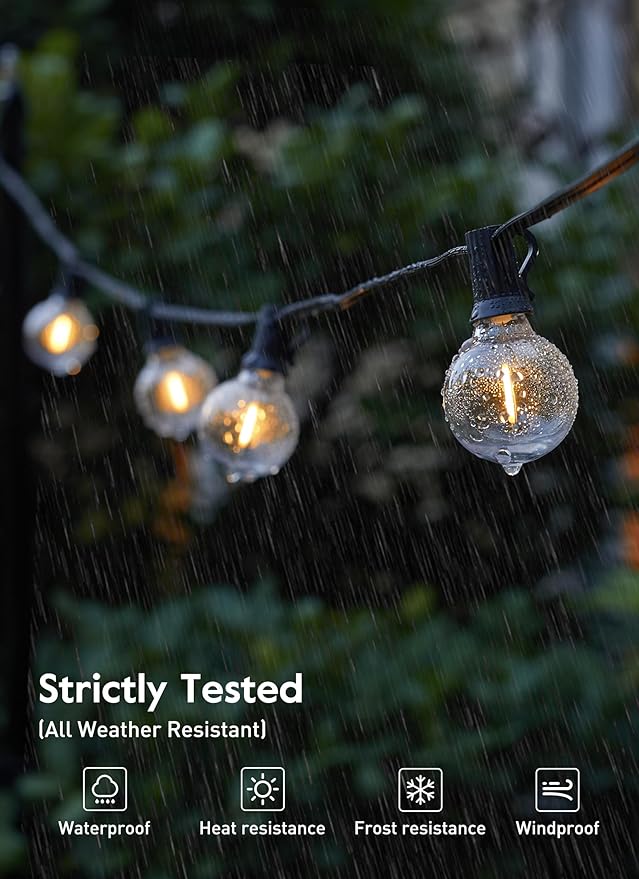 Brightown LED Outdoor String Light, 100 Feet Patio Lights with 52 Edison Shatterproof Bulbs(2 Spare), UL Listed Waterproof Outside Lights for Backyard Balcony Party Xmas Decor, E12 Base, Connectable