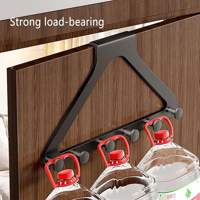 Black Door Hook Metal Material Integrated Triangle 6 Hooks for Hanging Clothes, Hats, Hangers, Wallets, Towels, Keys on The Door