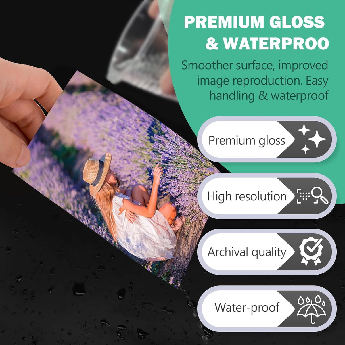 Ultra-Premium Glossy RC Photo Paper, Professional and Heavyweight Metallic Resin Coated Photo Paper, Pigment and Dye Inkjet Printer Suitable, Waterproof, 8x10, 50 Pack