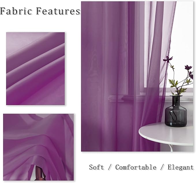 DUALIFE 54 Inch Length Purple Sheer Curtains for Girls Bedroom Set of 2 Panels Grommet Window Semi Voile Drapes Purple Sheer Curtains for Living Room Kids Decor Dark Royal Purple 52x45 Long