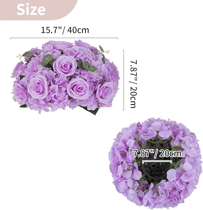 NUPTIO Flower Balls Flowers for Centerpieces: 10 Pcs 15.7 inch Diam Light Purple Artificial Rose Fake Flower Ball Arrangement Bouquet Wedding Centerpieces for Tables Wedding Centerpiece Decorations