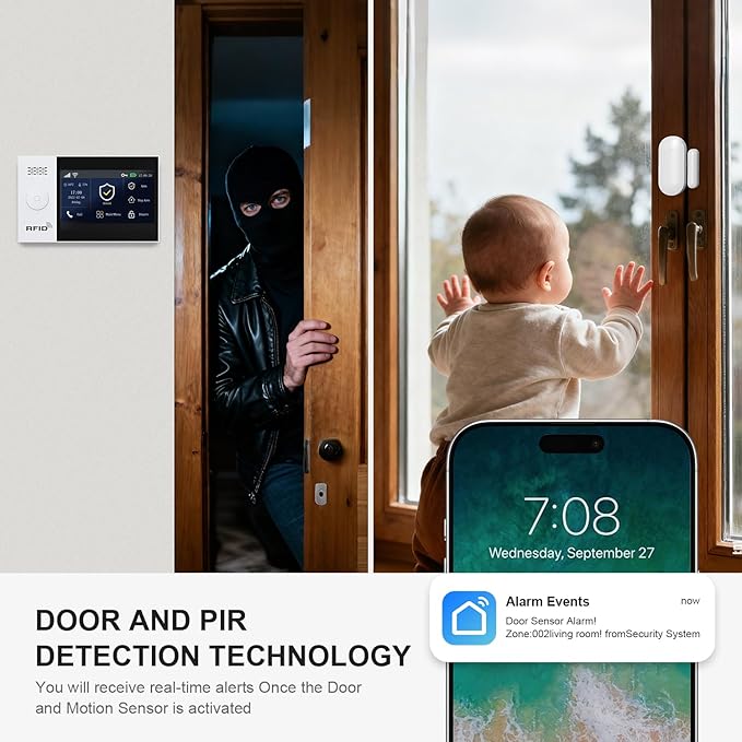 PGST Wireless Home Alarm System,Smart Home Security Systems with 4G SMS/Tuya App Instant Alerts,Motion Detector,Door Alarm Sensors,Remote for Villa,Apartment,Kids Safety,No Monthly Fee