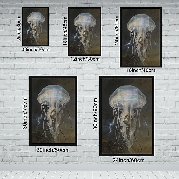 Framed Fantasy Wall Art for Living Room TV Wall Futuristic Tech Inspired Home Decor 24x36in