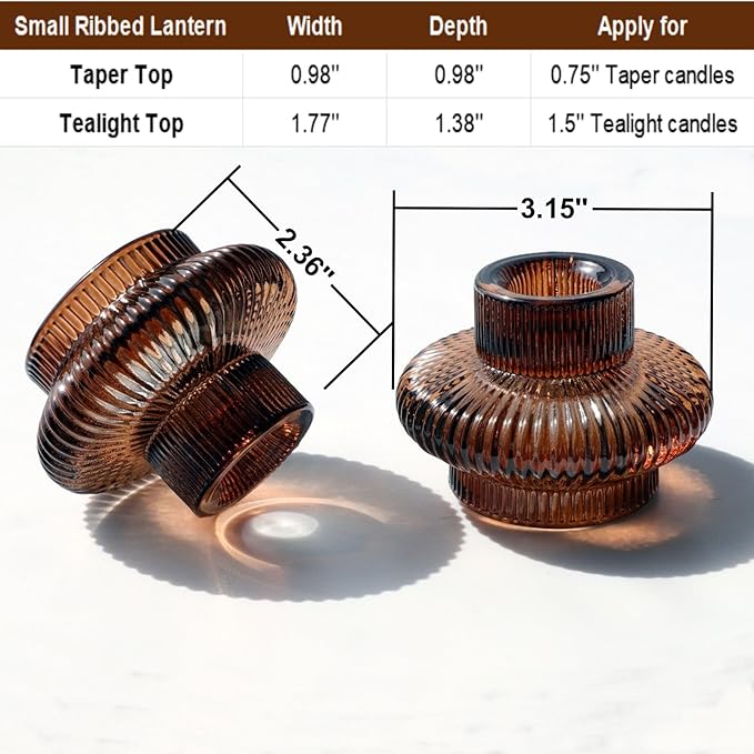 VOHO 18pcs Brown Taper Candle Holders for Table Centerpiece, Reversible Glass Candle Holder for Candle Sticks & Tea Lights Candles, Classic Ribbing Tapered Candlestick Holders for Home, Boho Decor
