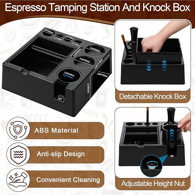 7pcs Espresso Accessories Kit 51/58/53mm Tamping Station Machine Accessories Spring Loaded Calibrated Tamper Wdt Espresso Tool and Dosing Funnel Set Distributor and Tamper Leveler(53mm)