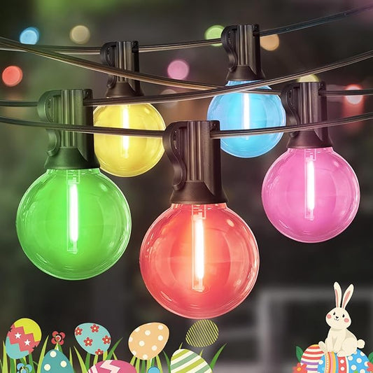 LAMPHOME Outdoor Easter String Light, 26Feet LED Patio Lights with 12+1 Edison Shatterproof Bulbs(1Spare), UL Waterproof Outside Lights connectable Dimmable for Backyard Porch Decor,Pastel Multicolor