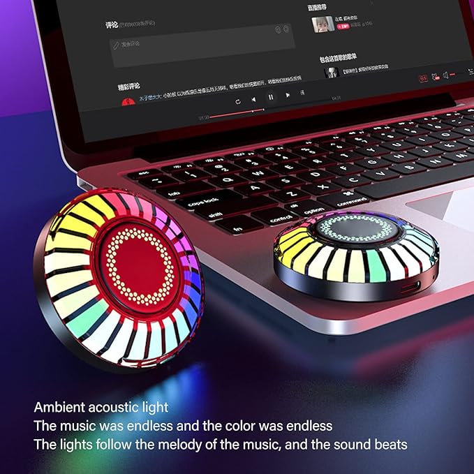 Interior Car Lights, 2PCS Magnetic RGB Rhythm Ambient Lamp, 32 Bits Color Changing, App Control, Music LED Rhythm Light for Car Home