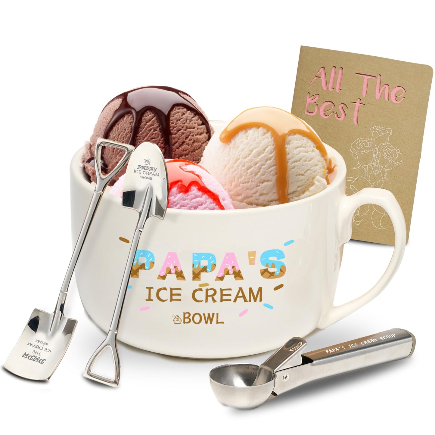 EUUPS Papa Gifts for Christmas Stocking Stuffers, Ice Cream Bowl and Scoop, Shovel Dad's Ice Cream Spoon - Dad Gifts from Daughter Son - Ideal Dad Fathers Day Birthday Gift