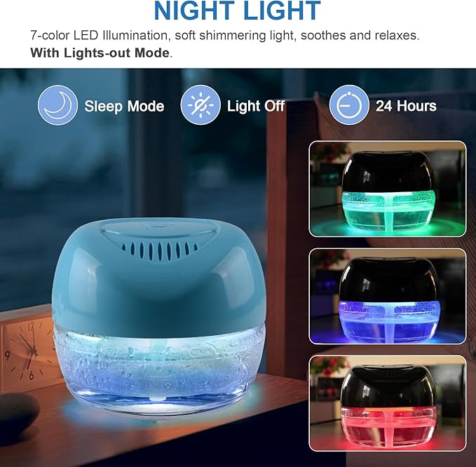 Water-Based Purifier Air Washer, Air Revitalizer & Freshener, Air Fresher with 7 LED Color Changing Light for Rooms (Blue)