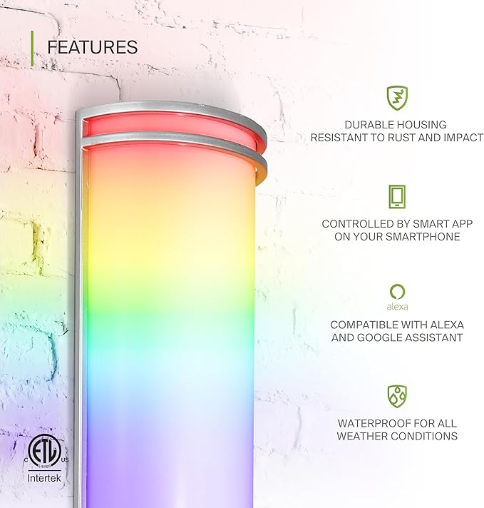 ASD 24 Inch Smart RGBW LED Outdoor Sconce Lights - 23W 120-277V 2700-6500K Nickel Exterior Lighting Fixtures, Remote Control Alexa Exterior Lights for House, Patio Wall Light Fixture ETL