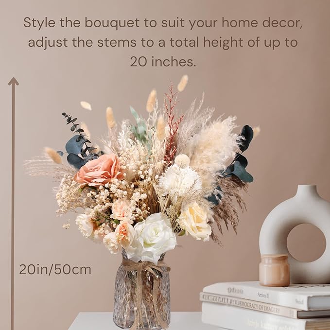100pcs High End Artificial Flowers Dried Pampas Decor With Vase, Kitchen Island Decorations, Coffee Table Centerpiece Premium Decor, Thanksgiving Christmas Centro De Mesa de Comedor, Adornos Para Sala