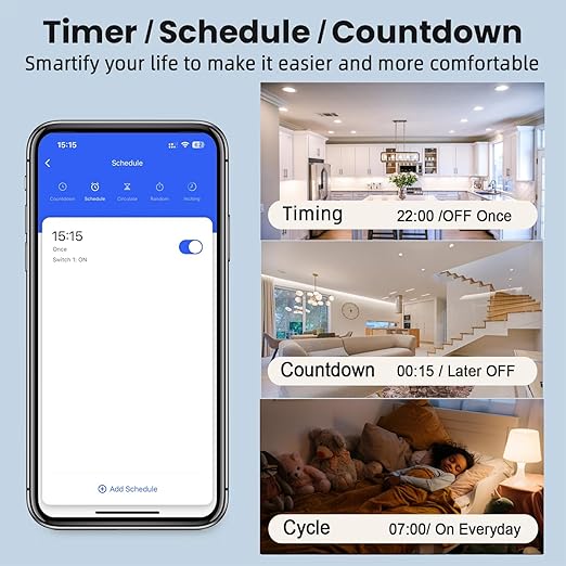 30A Hight Power WiFi Wireless Smart Switch with Energy Monitoring, DIY Switch for Smart Home Automation, Tuya APP Remote Control, Timer, Compatible with Alexa & Google Home