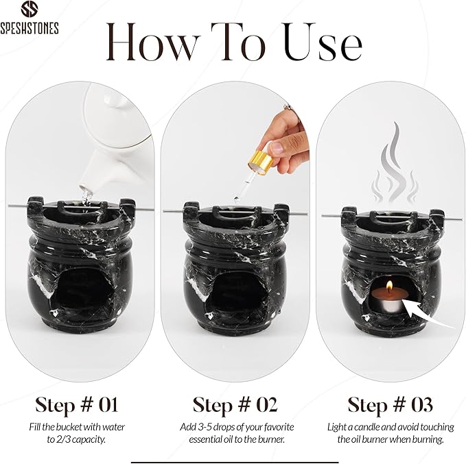 Marble Oil Burner 4.5 Inches Black Handmade Candle Warmer & Aromatherapy Diffuser for Home Decor, Bathroom & Room Decor, Ideal Oil Warmer, Aroma Diffuser & Essential Oils