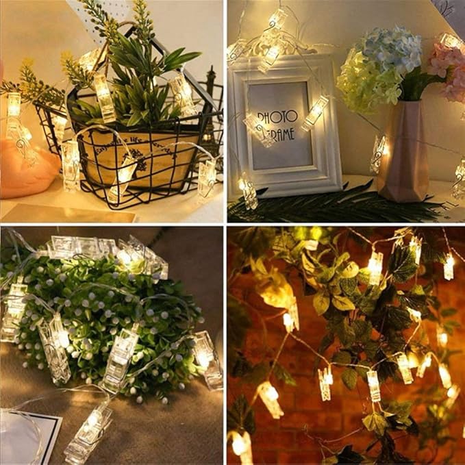 Dopheuor Photo Clip String Lights LED Fairy Clip String Lights Hanging Photo Pictures Battery Operated for Gifts Patio Christmas Bedroom Wedding Birthday Party Halloween Festival Decor (no Battery)