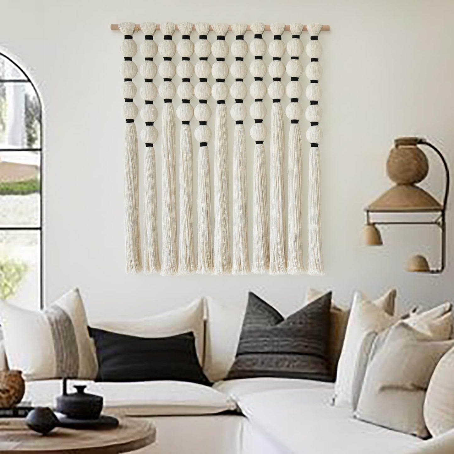 IOWER Macrame Wall Hanging 27" W x 31"" L Boho Wall Decor Sphericity Cotton Textile Wall Hanging Art Fiber Yarn Art Handmade Detachable Assembly"