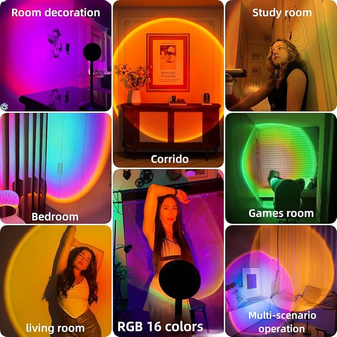 QUIGO Sunset Projector Lamp, 16 Colors Changing with Remote & App Control, Night Light for Bedroom, TikTok Room Decor Aesthetic, Sunrise/Sunset Light