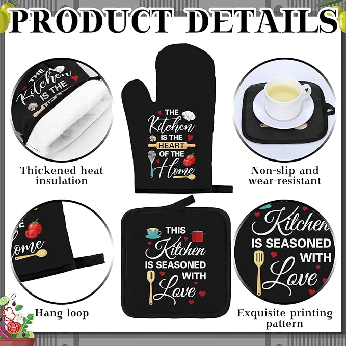 Fourluoo 10 Pcs Farmhouse Kitchen Decor and Accessories Set 4 Kitchen Towels 2 Pot Holders 2 Oven Mitts 2 Rugs for Cooking Baking Mom Housewarming Gifts(Bright Color, Novel Style)