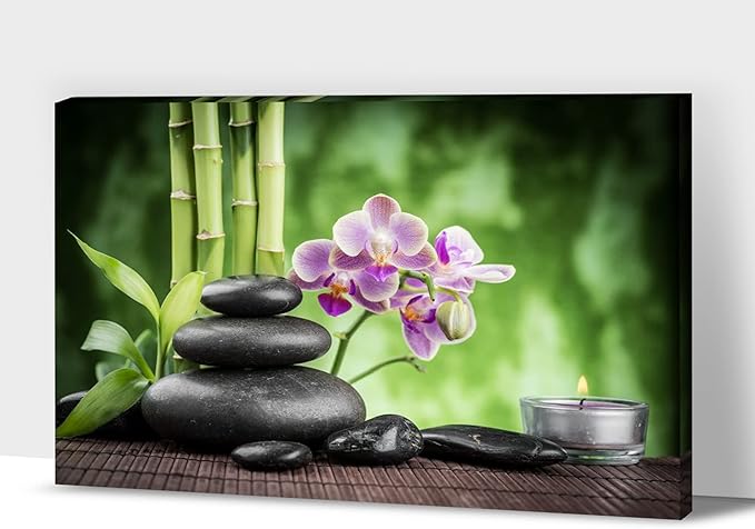 GUTTATY Zen Wall Art Decor, Modern Bathroom Zen Decor Wall Art, Canvas Wall Art for SPA Zen Room Decor, Green Bamboo and Pebble Relaxing Art Prints for Office & SPA Wall Decor 24x36 Inches