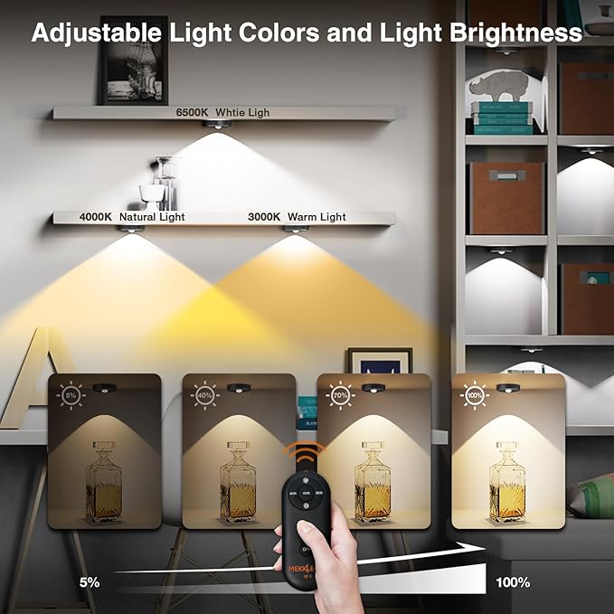 Puck Lights with Remote Control, Rechargeable Wireless Under Cabinet Lighting, 5 Pcs (Dark Grey) - Tap Push Touch Lights for Counter, Shelf, Bookcase