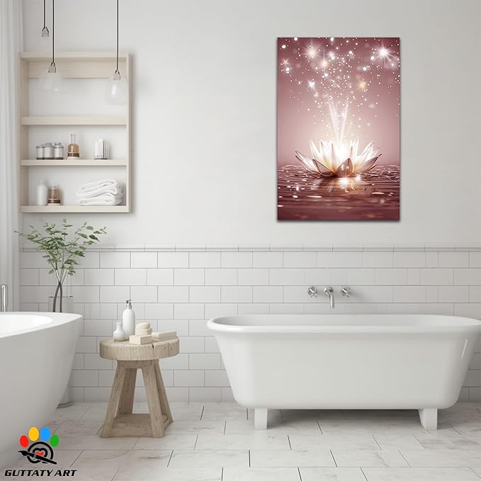 Zen White Lotus Flower Canvas Wall Art, Water Lily Bloom Picture, Lotus Flower Canvas Art Print, Calm Relax Poster, Meditation Spiritual Zen Flower Print for Yoga Spa Spiritual Room 28x40 inch