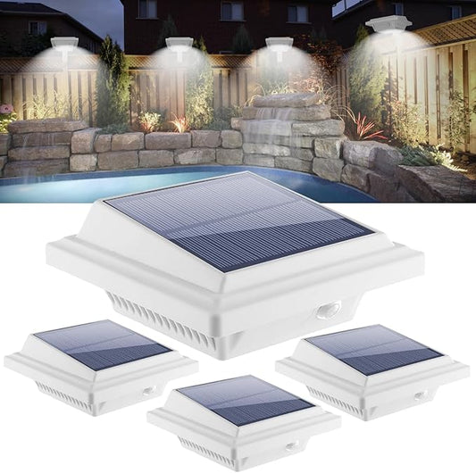 KEENZO Outdoor Solar Lights - Gutter Lights 4pcs,Solar-Powered LED Wall/Fence/Step/Deck Lights with 25 Cool White LED,Outdoor Waterproof Lighting for Garden,Patio,Backyard,Pathway and Eaves Wall