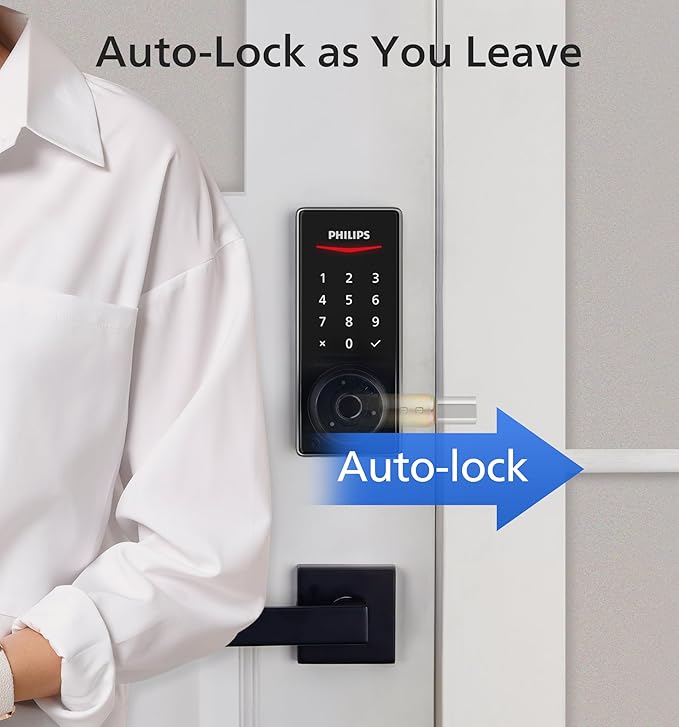 Philips Wi-Fi Smart Door Lock, Keyless Entry Door Lock with App Control,Fingerprint ID,Auto Lock,Keypad Deadbolt with Wi-Fi Bridge Adaptor,Smart Locks for Front Door-Satin Nickel