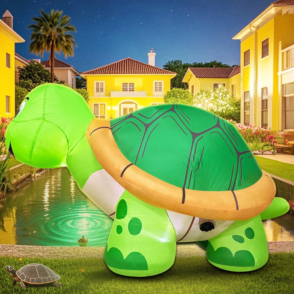 5 FT Tortoise Inflatable Decoration, Spring Inflatable Blow Up Animal Decorations Built LED Lights for Outdoor Yard Farm Lawn Holiday Garden Birthday Party
