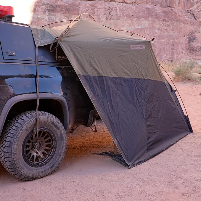 Kelty Highroads Overlanding Shelter - Universal Mount Car Camping Tent with Large Zippered Entry, Aluminum Frame, Adjustable Walls and Windows, UV Protection, Rainproof, Stuff Duffel Included, 2024