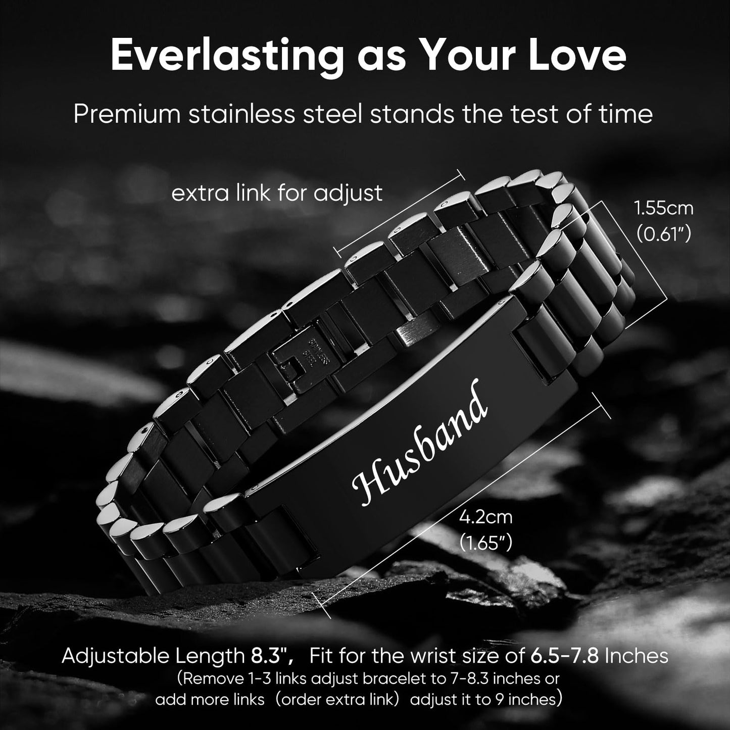 VNOX Bracelet Gifs for Husband from Wife- Black Stainless Steel Link To my Man Bracelet Hidden Love Message for Husband,Anniversary Valentine Days Christmas Birthday Gift Ideas for Him