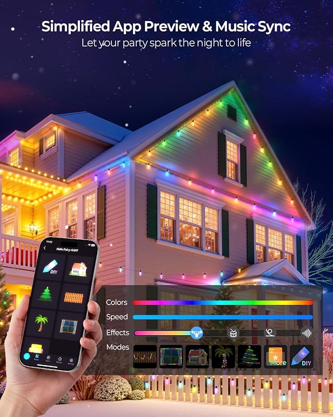 YAYZA! Smart C9 Christmas Lights Outdoor, 150 LED 115 FT RGB C9 String Lights with APP & Remote Control, 105 Modes, Music Sync, Connectable Waterproof Christmas Lights for Roofline Patio Xmas Decor